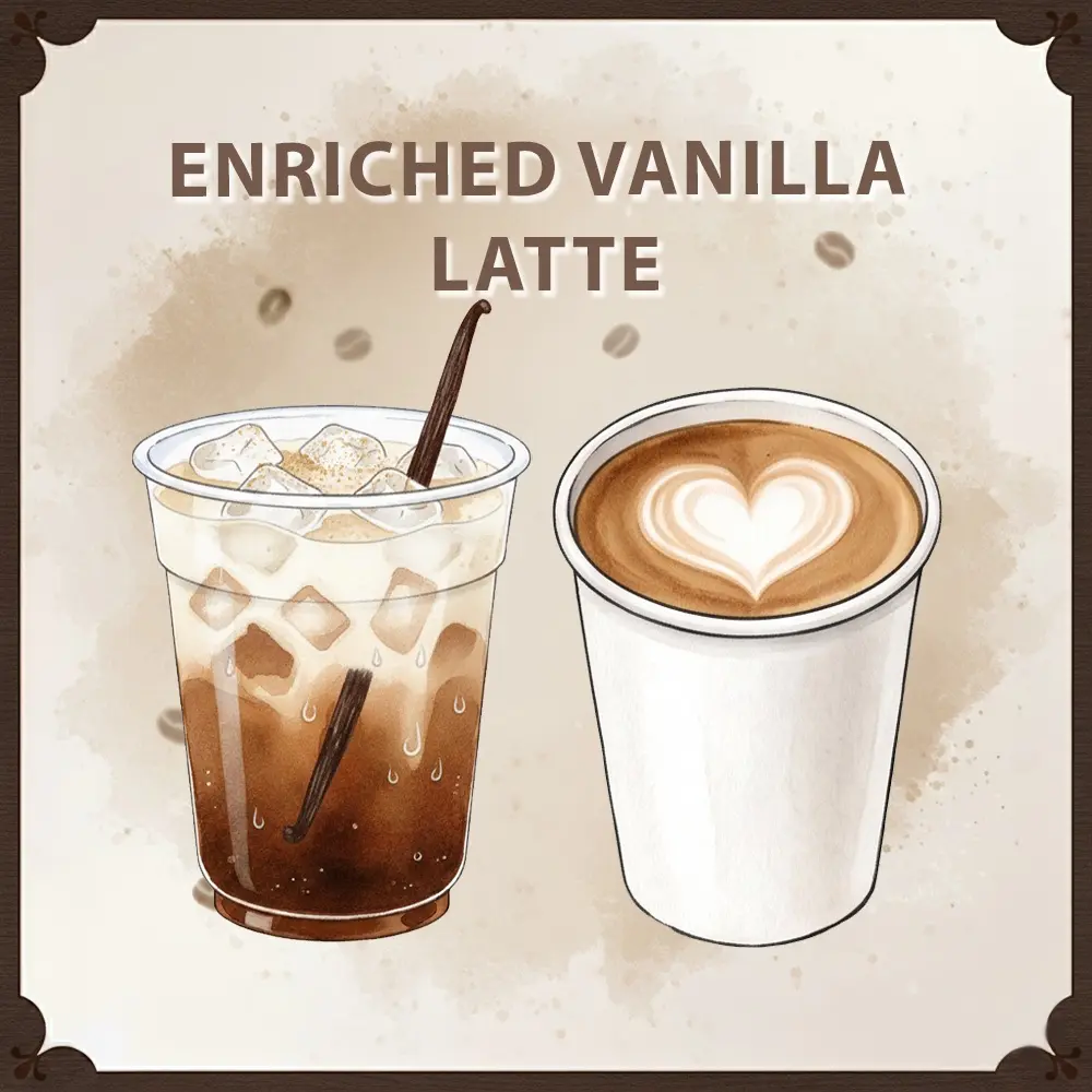 Classic iced vanilla latte for corporate coffee catering event Classic iced vanilla latte for corporate coffee catering event