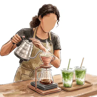 Artisan pour-over coffee setup and fresh hand-shaken iced matcha drinks for a luxury coastal wedding in Orange County. Artisan pour-over coffee setup and fresh hand-shaken iced matcha drinks for a luxury coastal wedding in Orange County.